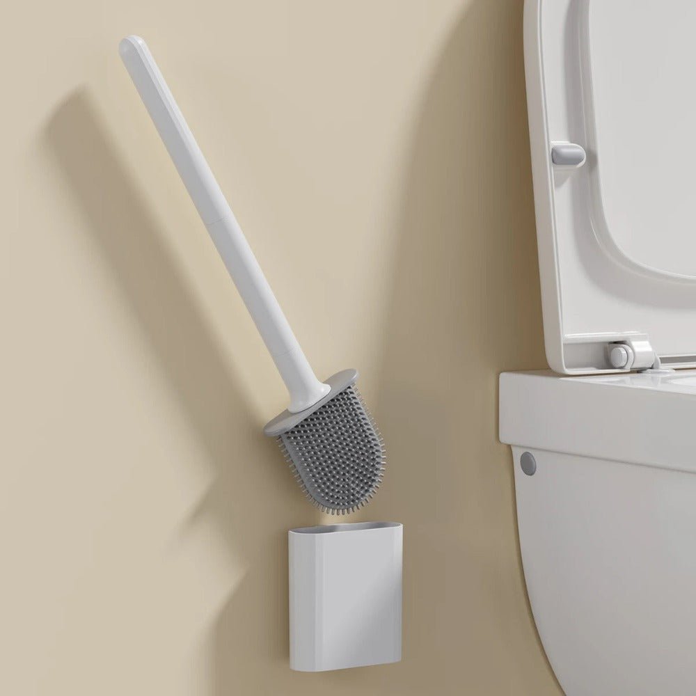 Toiletborstel van mat wit siliconen, wandmontage met houder - Vessina