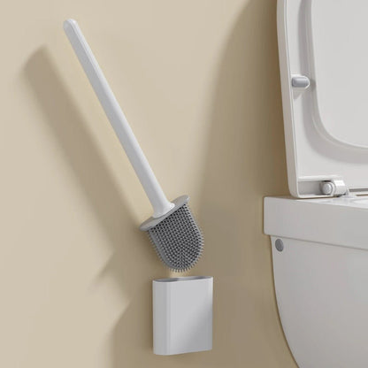 Toiletborstel van mat wit siliconen, wandmontage met houder - Vessina