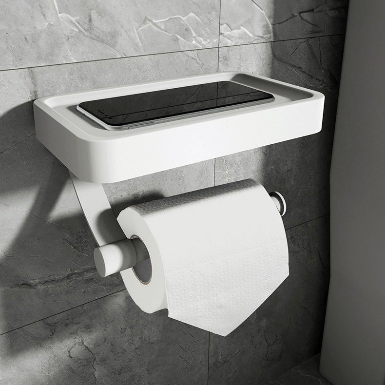 Toiletrolhouder van zwart staal, wandmodel met legvlak - Vessina