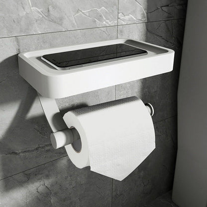 Toiletrolhouder van zwart staal, wandmodel met legvlak - Vessina