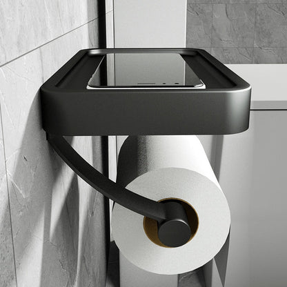 Toiletrolhouder van zwart staal, wandmodel met legvlak - Vessina