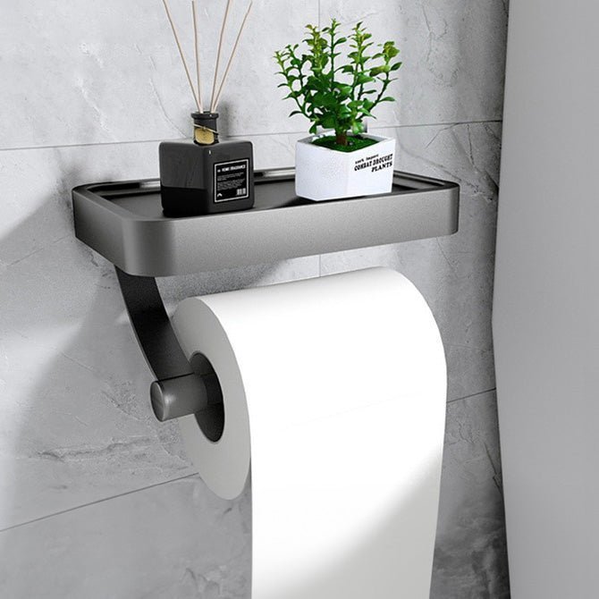 Toiletrolhouder van zwart staal, wandmodel met legvlak - Vessina