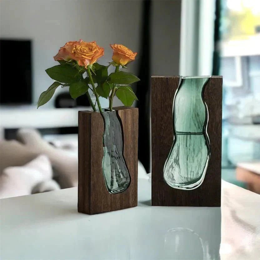 Vessina – Elegante Houten en Glazen Vaasje voor een Tijdloze Sfeer - Vessina