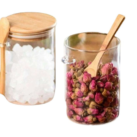 Vessina – Glazen Container met Houten Lepel - Vessina