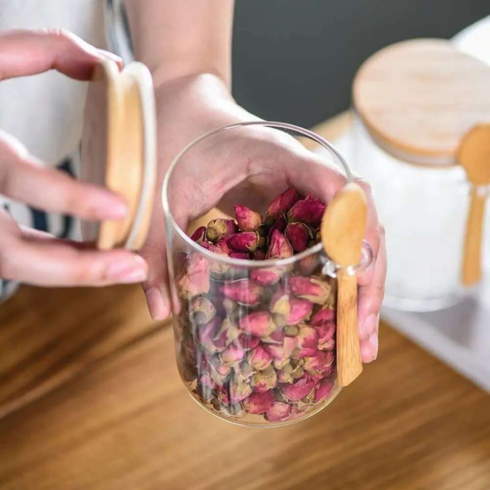 Vessina – Glazen Container met Houten Lepel - Vessina