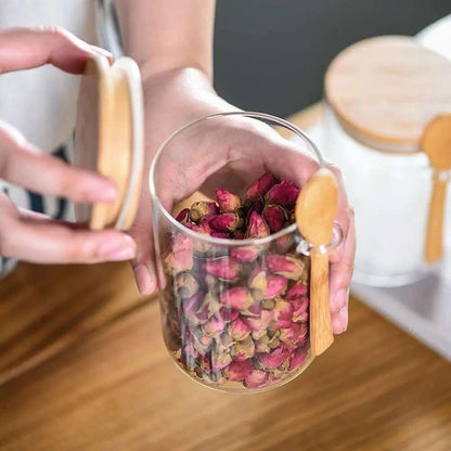 Vessina – Glazen Container met Houten Lepel - Vessina