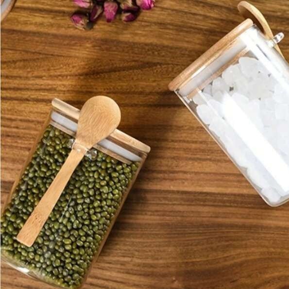 Vessina – Glazen Container met Houten Lepel - Vessina