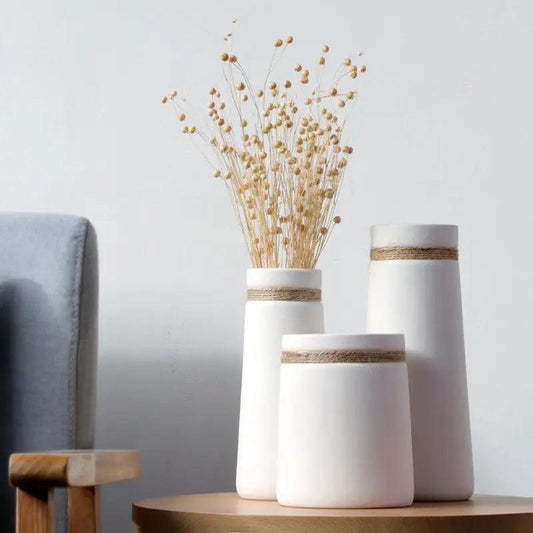 Vessina – Modern Wit Vaasje met Touw - Vessina