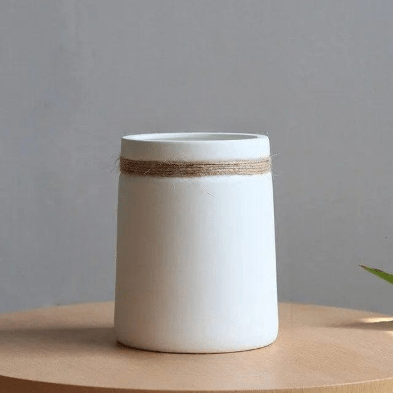 Vessina – Modern Wit Vaasje met Touw - Vessina